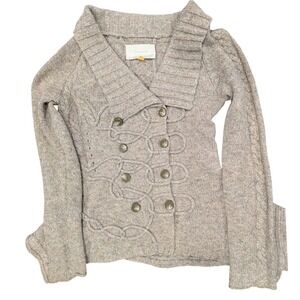 Vtg Anthropologie LEIFSDOTTIR Cable Knit Cardigan Military Fisherman Sweater S